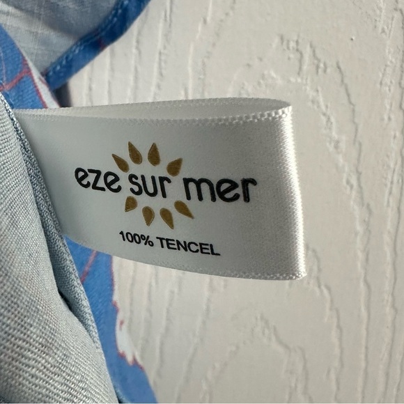 Anthropologie Eze Sur Mer Blouse Ruffle Blue Floral Boho Casual Size Medium New - Picture 6 of 6